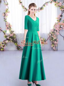 Turquoise Damas Dress Wedding Party with Ruching V-neck Half Sleeves Zipper