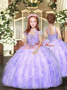 Tulle Sleeveless Floor Length Little Girls Pageant Gowns and Beading and Ruffles