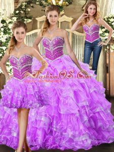 Lilac Quinceanera Dresses Sweet 16 and Quinceanera with Beading and Ruffles Sweetheart Sleeveless Lace Up