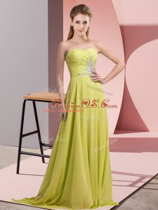 Sweetheart Sleeveless Lace Up Prom Party Dress Yellow Green Chiffon