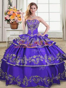 Embroidery and Ruffled Layers Quinceanera Gowns Purple Lace Up Sleeveless Floor Length