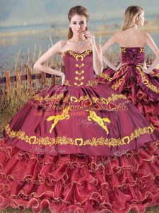 Attractive Sleeveless Brush Train Lace Up Embroidery and Ruffled Layers Sweet 16 Dresses