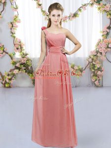 Spectacular Watermelon Red Empire Hand Made Flower Wedding Guest Dresses Lace Up Chiffon Sleeveless Floor Length