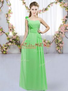 One Shoulder Sleeveless Damas Dress Floor Length Hand Made Flower Chiffon