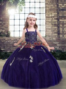 Straps Sleeveless Tulle Pageant Dress Toddler Appliques Lace Up