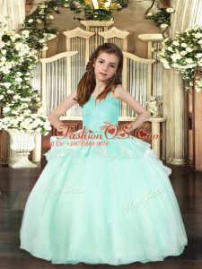 Custom Fit Floor Length Aqua Blue Girls Pageant Dresses Organza Sleeveless Beading