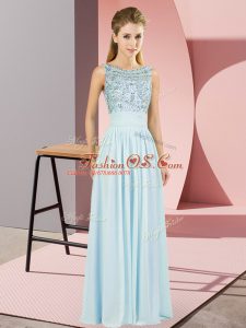Sophisticated Beading Dress for Prom Light Blue Backless Sleeveless Floor Length