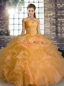 Unique Sleeveless Beading and Ruffles Lace Up Quinceanera Dresses