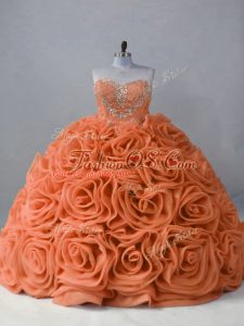 Orange Sweetheart Neckline Beading 15th Birthday Dress Sleeveless Lace Up