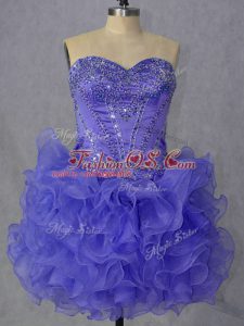 Top Selling Sleeveless Lace Up Mini Length Beading and Ruffles Prom Party Dress