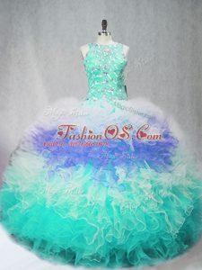 Charming Multi-color Tulle Zipper Quinceanera Dress Sleeveless Floor Length Beading and Ruffles