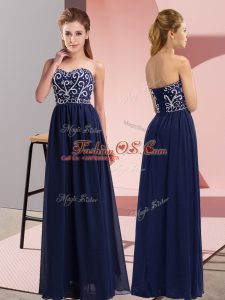 Navy Blue Empire Beading Military Ball Dresses For Women Lace Up Chiffon Sleeveless Floor Length