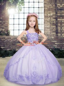 Perfect Beading Little Girl Pageant Gowns Lavender Lace Up Sleeveless Floor Length