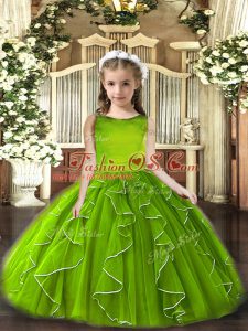 Simple Olive Green Scoop Neckline Ruffles Kids Formal Wear Sleeveless Lace Up