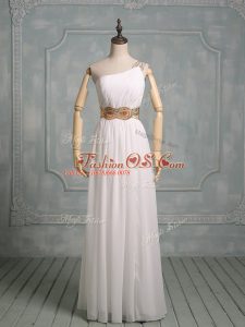 Chiffon Halter Top Sleeveless Side Zipper Beading and Ruching Mother Of The Bride Dress in White