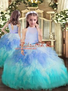 Sleeveless Floor Length Beading and Ruffles Backless Little Girls Pageant Gowns with Multi-color