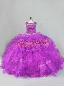 Ideal Scoop Sleeveless Lace Up 15th Birthday Dress Purple Tulle