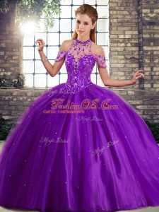 Eye-catching Sleeveless Brush Train Beading Lace Up Quince Ball Gowns