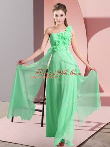Custom Fit One Shoulder Sleeveless Lace Up Quinceanera Court of Honor Dress Green Chiffon