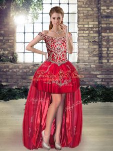 Super Red Sleeveless Tulle Lace Up for Prom and Party