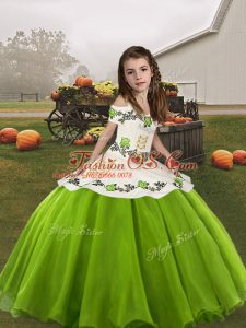Elegant Green Sleeveless Floor Length Embroidery Lace Up Little Girls Pageant Gowns