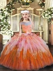 Most Popular Multi-color Lace Up Little Girls Pageant Gowns Lace and Ruffles Sleeveless Floor Length