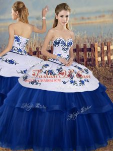 Beauteous Floor Length Royal Blue Vestidos de Quinceanera Tulle Sleeveless Embroidery