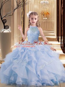 Beauteous Lavender Kids Formal Wear Tulle Brush Train Sleeveless Beading