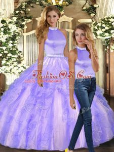 Lavender Backless Halter Top Ruffles 15th Birthday Dress Tulle Sleeveless