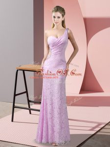 Elegant Lilac One Shoulder Criss Cross Beading and Lace Homecoming Dress Sleeveless
