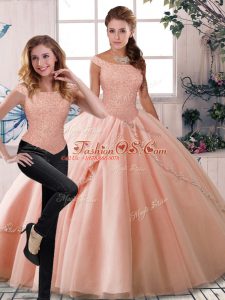 Shining Sleeveless Brush Train Lace Up Beading Vestidos de Quinceanera