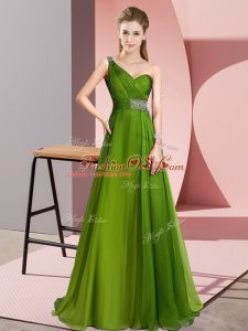 Sumptuous Beading Prom Party Dress Olive Green Criss Cross Sleeveless Brush Train