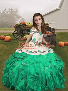 Straps Sleeveless Lace Up Child Pageant Dress Turquoise Organza
