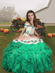 Straps Sleeveless Lace Up Child Pageant Dress Turquoise Organza