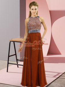 Rust Red Sleeveless Chiffon Side Zipper Prom Gown for Prom and Party