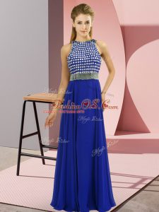 Pretty Royal Blue Prom Party Dress Prom and Party and Military Ball with Beading Scoop Sleeveless Side Zipper