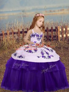 Custom Fit Sleeveless Side Zipper Floor Length Embroidery Kids Formal Wear