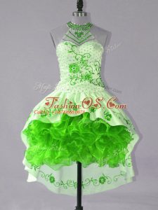 Sleeveless Embroidery and Ruffles Lace Up Prom Dresses