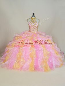 Decent Multi-color Lace Up Sweet 16 Dresses Beading and Ruffles Sleeveless Floor Length