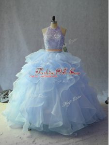 Chic Halter Top Sleeveless 15 Quinceanera Dress Beading and Ruffles Backless