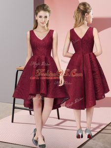 Lace Sleeveless High Low Bridesmaid Dresses and Lace