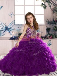 Scoop Sleeveless Organza Little Girls Pageant Gowns Beading and Ruffles Lace Up