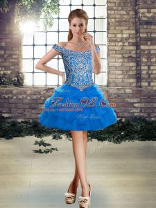 Sophisticated Tulle Sleeveless Mini Length Homecoming Dress and Beading and Pick Ups