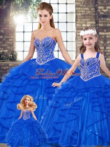 Colorful Beading and Ruffles Quinceanera Dresses Royal Blue Lace Up Sleeveless Floor Length