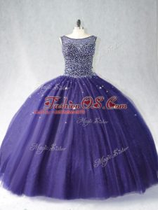 Fine Beading Sweet 16 Quinceanera Dress Purple Zipper Sleeveless Floor Length