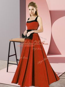 Chiffon Square Sleeveless Zipper Belt Wedding Guest Dresses in Rust Red