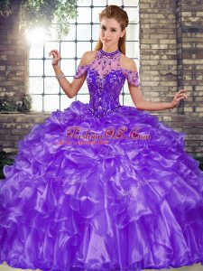 Sweet Floor Length Ball Gowns Sleeveless Purple Quinceanera Gowns Lace Up