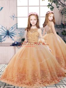 Fantastic Floor Length Gold Kids Formal Wear Scoop Sleeveless Backless