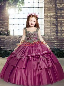 Floor Length Ball Gowns Sleeveless Fuchsia Kids Pageant Dress Lace Up