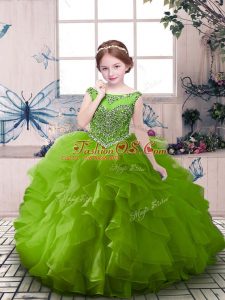 Perfect Green Organza Zipper Little Girl Pageant Gowns Sleeveless Floor Length Beading